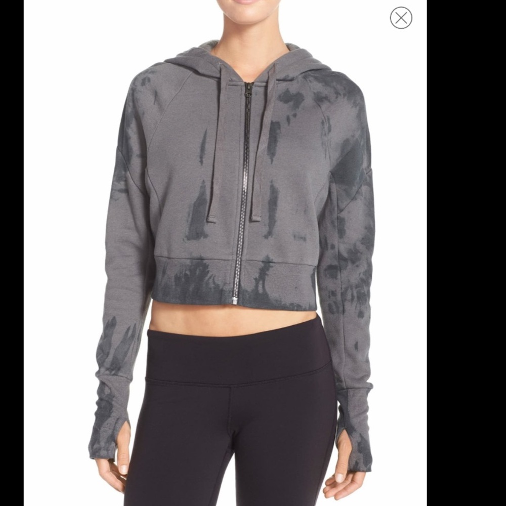Alo Yoga Black Tie Dye Crop Fleece Hoodie
